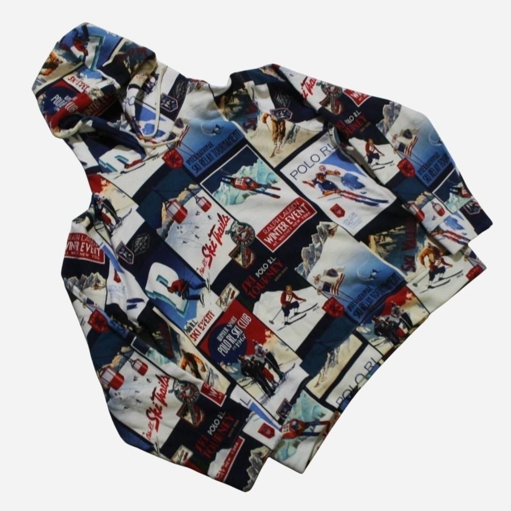 Mens Preppy Skater Designer Streetwear Polo Ralph Lauren AOP Ski Pullover Hoodie